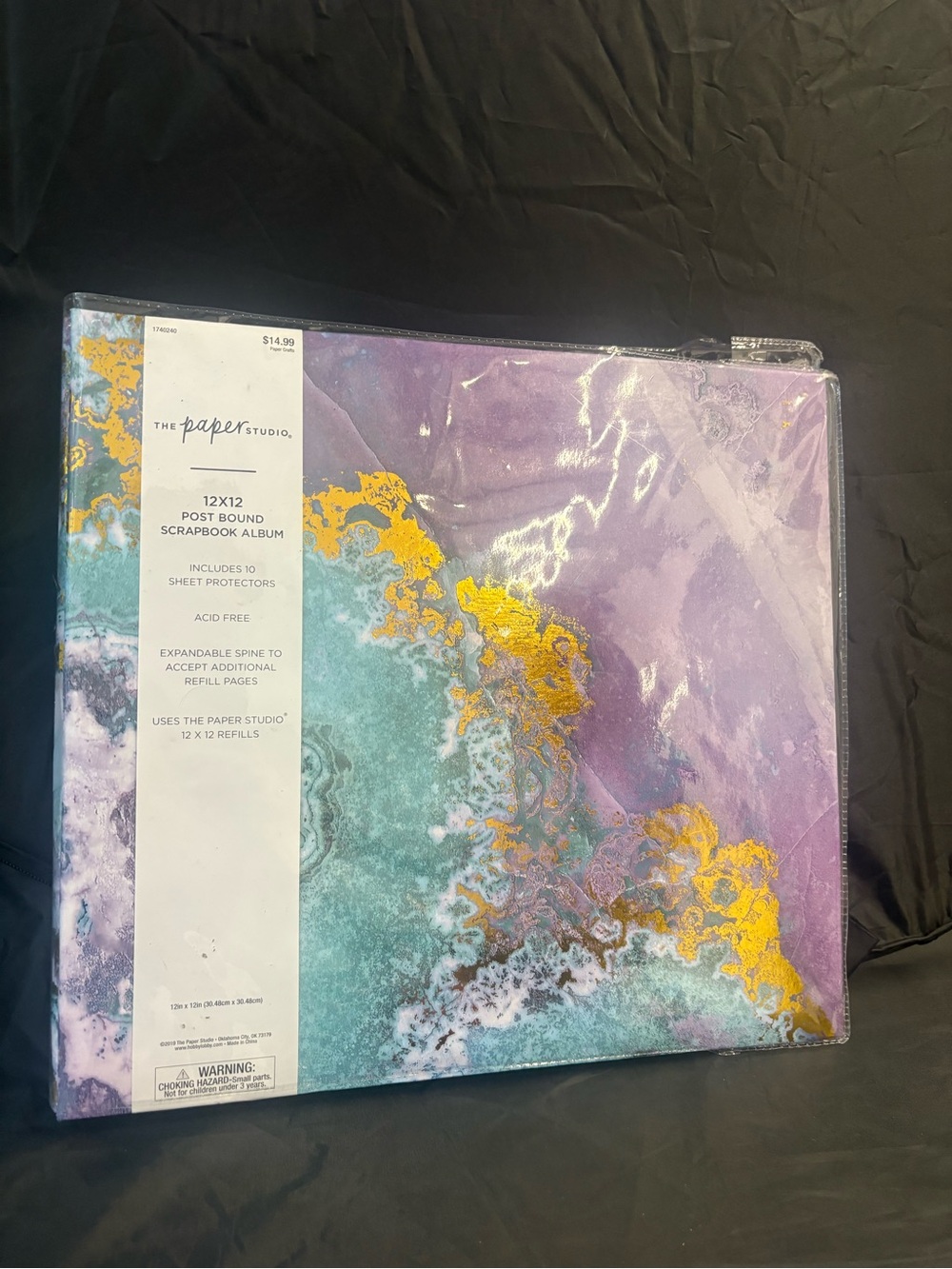 The Paper Studio 12x12 Lavender & Teal Marble Scrapbook Album with Gold Accents